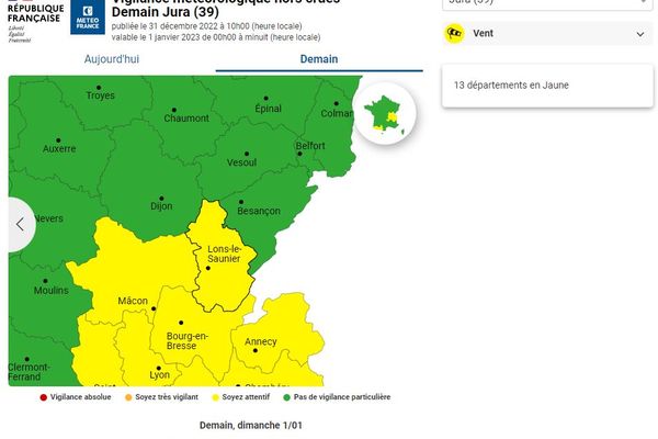 La vigilance jaune « vent violent » débutera cet après-midi sur le département Jura.