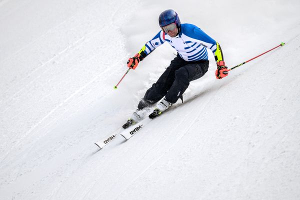 Le skieur Alexis Pinturault à l'entraînement sur la piste de Yanqing samedi 12 février.