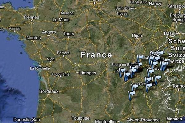 La carte des terrains cessibles en région Rhône-Alpes.