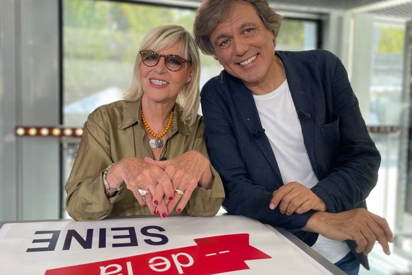 Chantal Ladesou avec Jean-Noël Mirande sur le plateau de Boulevard de la Seine