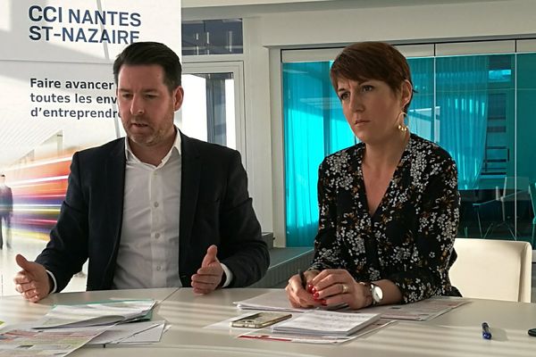 Hughes Frioux, vice-président de la CCI de Nantes et Nathalie Deniau-Millon, présidente de l'association Plein Centre