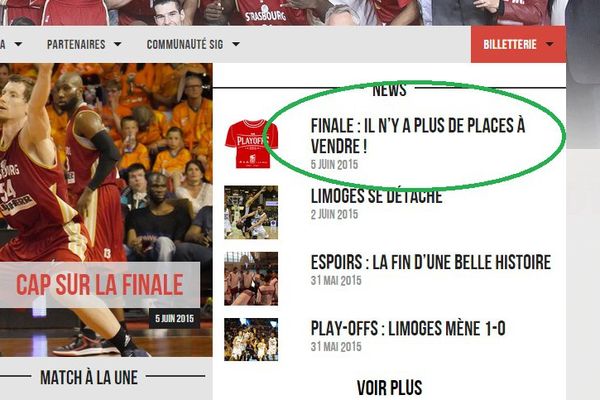 Capture d'écran  du site web du club cet après midi