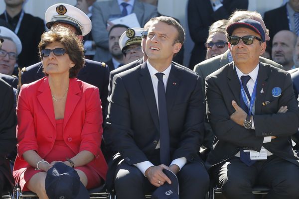 Sylvie Goulard avec Emmanuel Macron au salon du Bourget ce lundi.