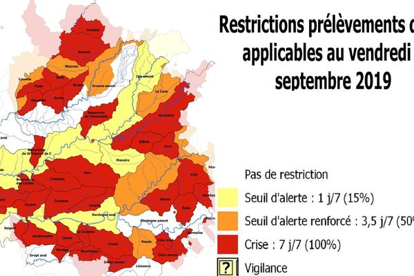 La dernière carte de la sécheresse en Dordogne et les interdictions mises en place par la préfecture à compter de ce vendredi 6 août...