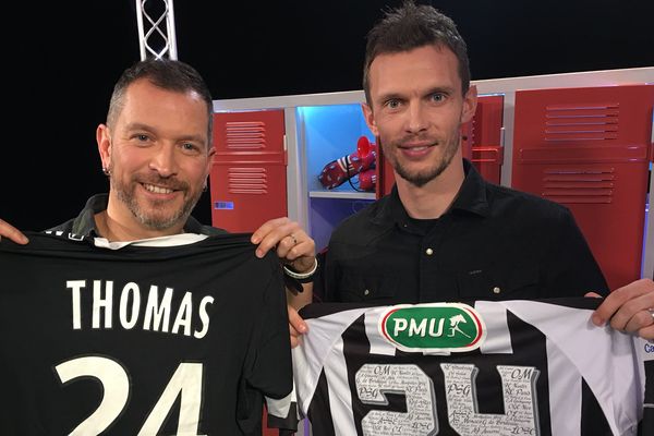 Romain Thomas, défenseur du Angers SCO, au côté de Anthony Brulez sur le plateau de #USBFOOT