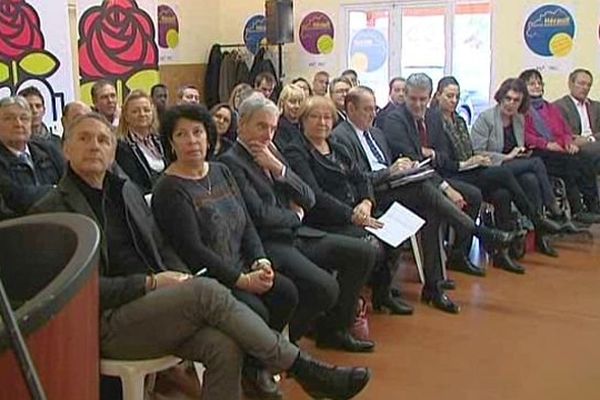 Frontignan (Hérault) - les candidats PS aux élections départementales dans l'Hérault - 16 février 2015.