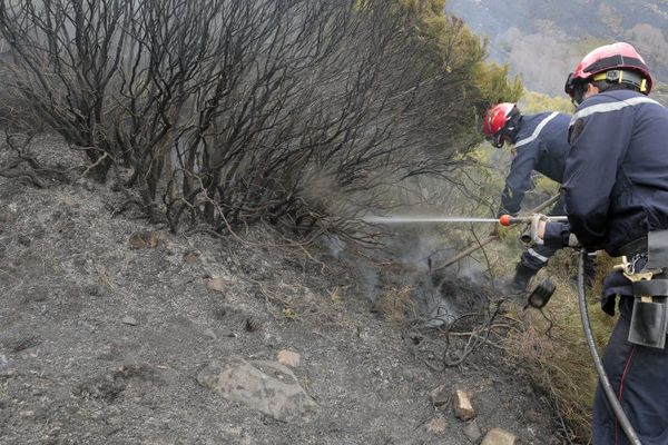 Illustration - Des pompiers traitent la fin d'un incendie en Corse