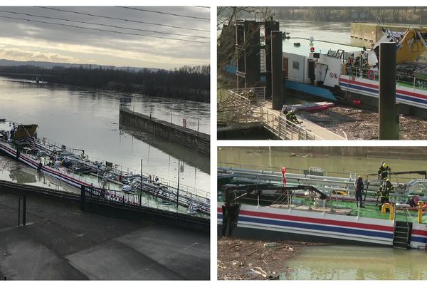 La péniche a été endommagée à Sablons, près de la limite avec les départements de la Drôme et de l'Ardèche.