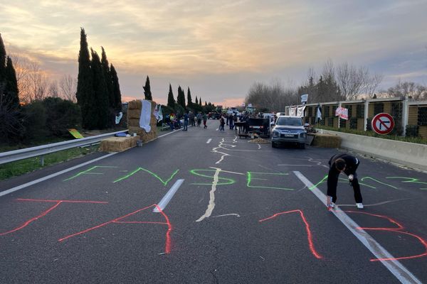 Action de blocage des agriculteurs, sur l'aire du Merle, à Salon-de-Provence.