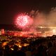 Feu d'artifice depuis la basilique de Notre Dame de la Garde, le 14 juillet 2024 à Marseille.