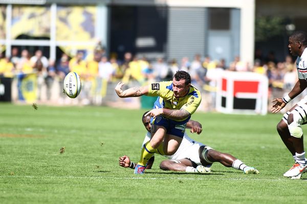 Stade Michelin, Clermont-Ferrand, le 31/08/2013. Le pilier clermontois, Thomas Domingo, auteur d'un des quatre essais de l'ASM dans sa victoire contre le Stade Toulousain (38-19) à l'occasion de la troisième journée du Top 14.