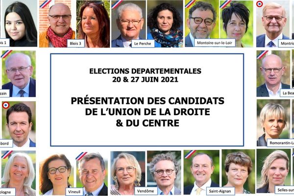 Les 14 binômes de candidats de la droite et du centre de l'UPLC, l'Union pour le Loir-et-Cher, pour les élections départementales de juin 2021