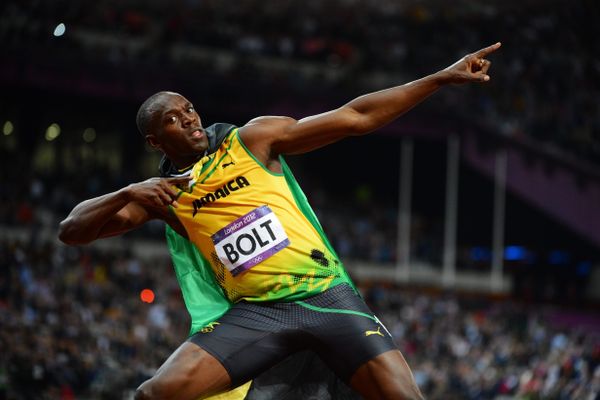 Usain Bolt aux Jeux Olympiques de Londres le 5 août 2012 après sa victoire en finale du 100 mètres hommes.