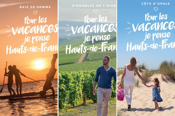 Trois des affiches de la campagne "Pour les vacances, je pense Hauts-de-France"