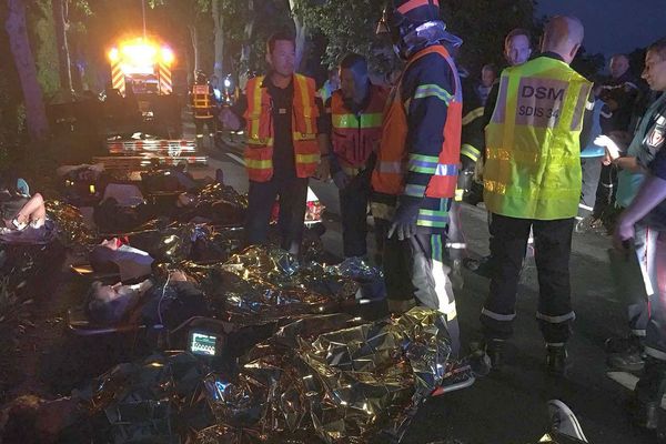 Lunel (Hérault) - exercice NOVI, lors d'une simulation d'accident - 22 mai 2018.