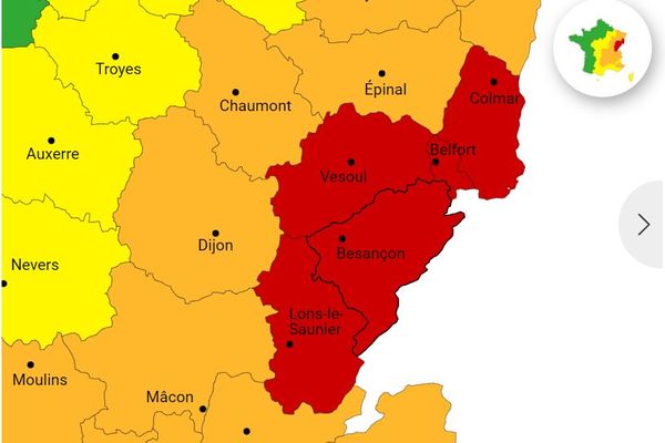 Ce mardi 11 juillet, la Franche-Comté est placée en vigilance rouge "orages", de 17h30 à 22h