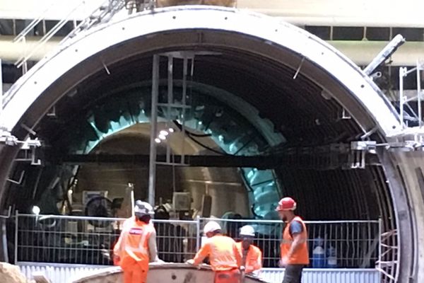 La future station Mairie d'Aubervilliers toujours en chantier sur le prolongement de la ligne 12.