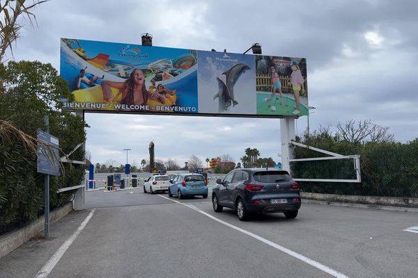 Les derniers visiteurs de Marineland se présentent devant l'entrée du parc, ce 5 janvier 2025.