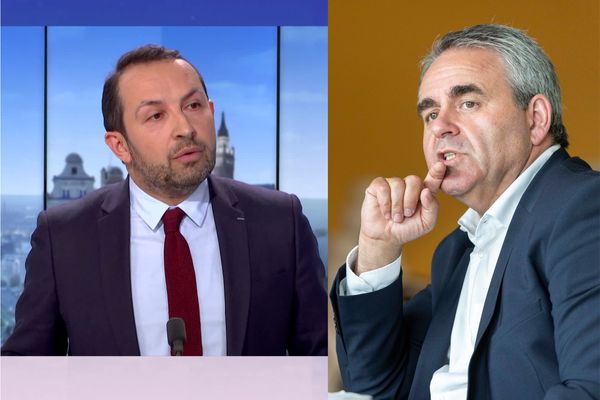 Sébastien Chenu (à gauche) est le candidat RN aux élections régionales. A droite, Xavier Bertrand, l'actuel président de la région. 