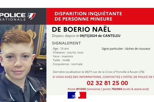 Un appel à témoins a été lancé par la police de Seine-maritime pour retrouver Naël, 13 ans, disparu à Canteleu