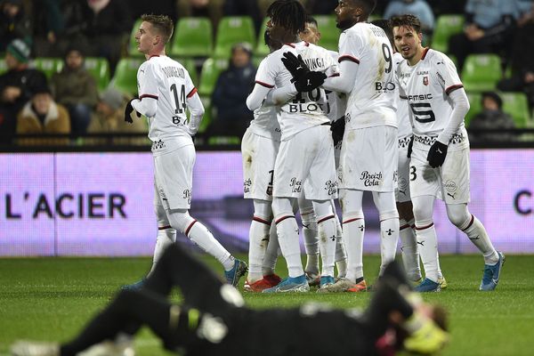 Les joueurs rennais après  un but face à Metz au Stade de Saint-Symphorien à Longeville-les-Metz - 04/12/2019