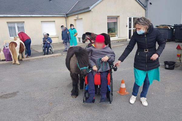 Lundi 12 avril, la Maison d'accueil spécialisée des Campanules, dans les Ardennes, a reçu la visite de Guss et d'autres poneys.