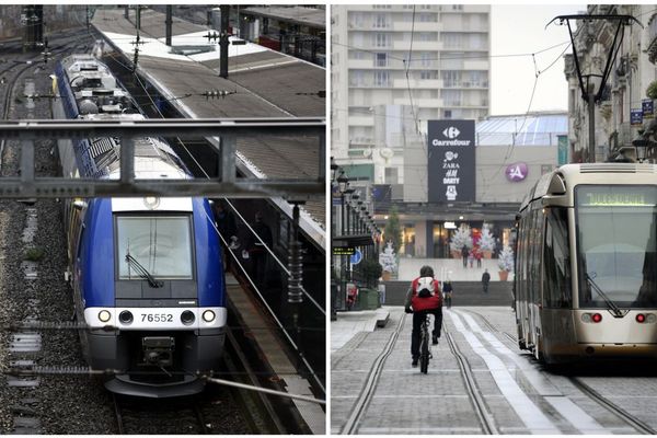 Un TER à Nancy/un tram à Orléans, images d'illustration.