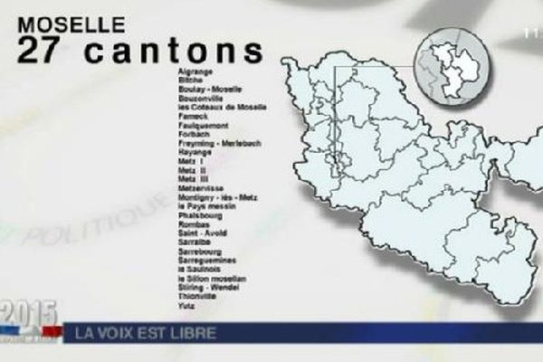Les 27 cantons du département de la Moselle.