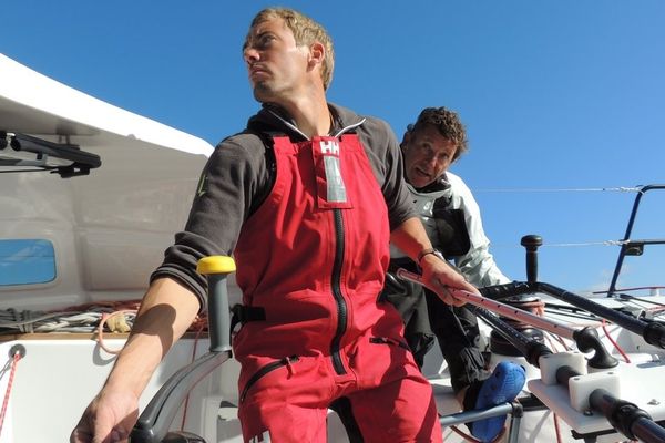 Thomas Ruyant et Bruno Jourdren à l'entraînement