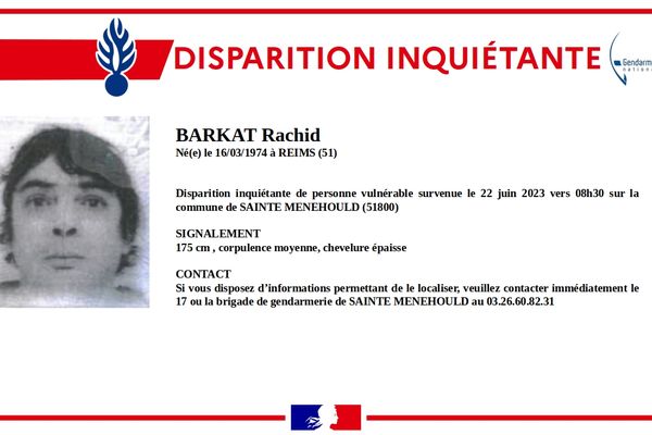 Rachid Barkat a disparu jeudi 22 juin 2023 à Sainte-Ménehould.