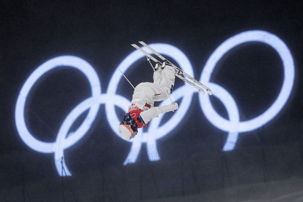 Perrine Laffont lors d'une séance d'entraînement au Genting Snow Park, dans le district de Chongli, dans la ville de Zhangjiakou, dans la province du Hebei (nord de la Chine), le 30 janvier 2022