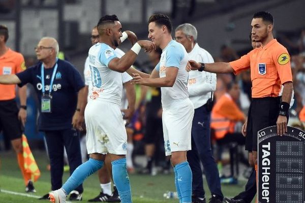 Dimitri Payet et Florian Thauvin, lors du premier match de saison 2018-2019