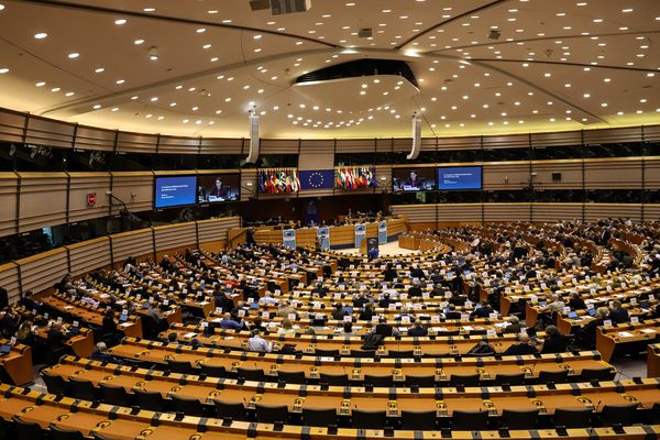 Bruxelles (Belgique) - l'hémicycle au parlement européen - archives.