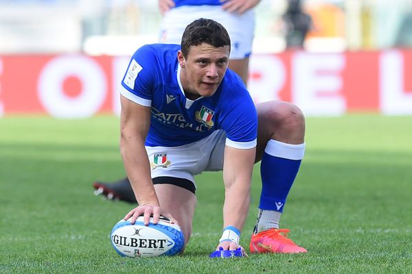 Paolo Garbisi durant le match Italie/Irlande du tournoi des Six Nations à Rome le 27 février 2021.