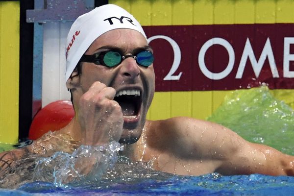 Camille Lacourt vainqueur du 50m dos des Mondiaux de natation de Budapest (Hongrie) 2017