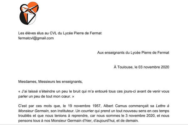 Les élèves du Lycée Pierre Fermat ont décidé de rendre hommage à leurs professeurs à travers cette lettre.