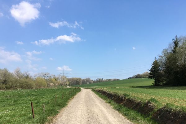 Le chemin de la frontière relie dans une boucle de 7 km à travers champs les villages de Berviller-en-Moselle en France et Berus en Allemange. 