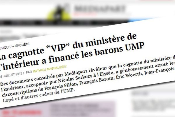 Capture d'écran du site médiapart.fr - "La cagnotte “VIP” du ministère de l'intérieur a financé les barons UMP"