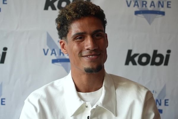 Raphaël Varane en conférence de presse lors du Match des Héros, mercredi 7 juin 2023.