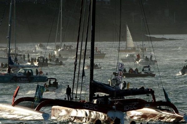 Les Ultimes, énormes formule 1 des mers, s’apprêtent à partir pour la 10ème édition de Route du Rhum, à Saint-Malo, le 2 novembre 2014