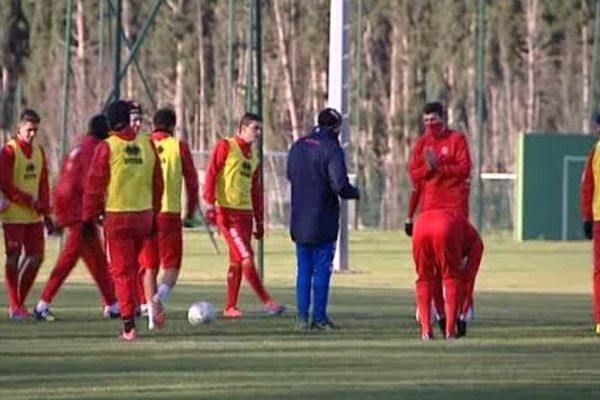 Les footballeurs nîmois à l'entraînement avant le match de Coupe de France contre Monaco. - 4/01/2015