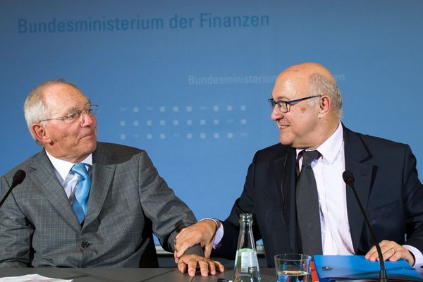 Michel Sapin et le ministre allemand des Finances, Wolfgang Schaeuble, le 20 octobre à Berlin