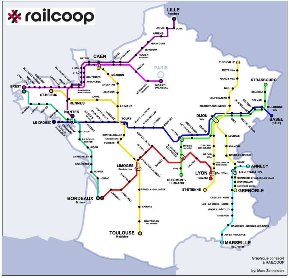 A railway cooperative wants to open a Le Croisic-Bâle line via Dijon ...