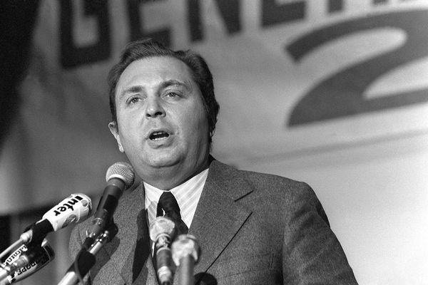 Le ministre de l'Industrie et de la Recherche, Michel d'Ornano lors du congrès "Génération Sociale et Libérale" à Paris, le 26 octobre 1975.