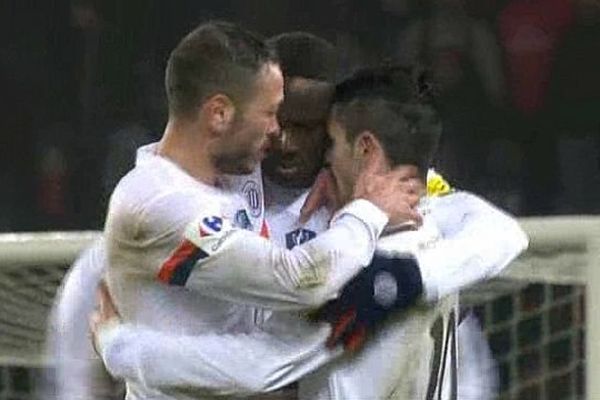 Paris - les joueurs de Montpellier heureux après la victoire 2 à 1 contre le PSG - 23 janvier 2014.