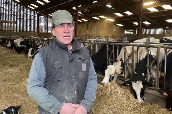 Thierry Rémy, producteur de lait bio à Magneux ( Haute-Marne). converti au bio depuis 2008, il produit 500 litres de lait par jour et espère des solutions pour relancer la filière malmenée par l'inflation