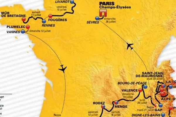 tour de France 2015 : la carte "twitter". La carte officielle sera elle dévoilée ce mercredi 22 octobre à Paris par l'organisation du Tour de France