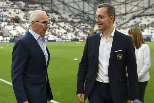 Le propriétaire américain de l'OM Frank McCourt et le président Jacques-Henri Eyraud.