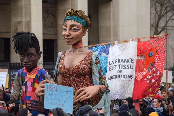 Manifestation contre la loi Immigration le 21 janvier 2024 en france.