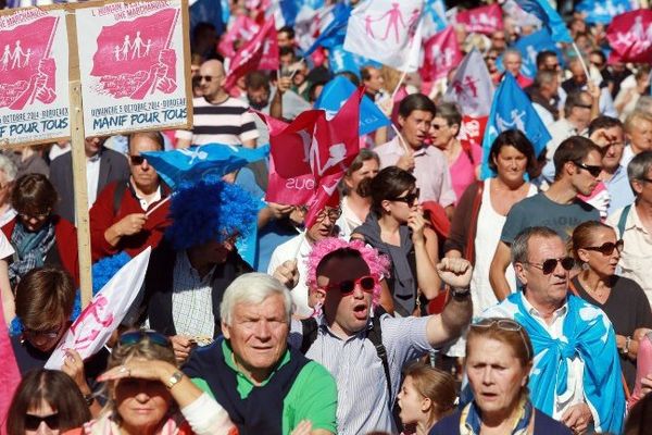 La Manif pour tous dans les rues de Bordeaux le 5 octobre 2014. 